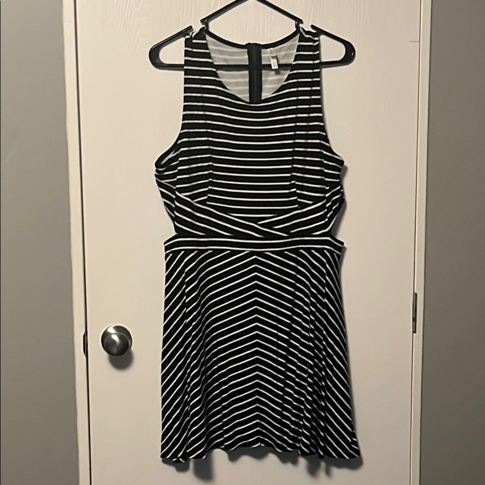 Black and White Striped Dress with Slit Sides